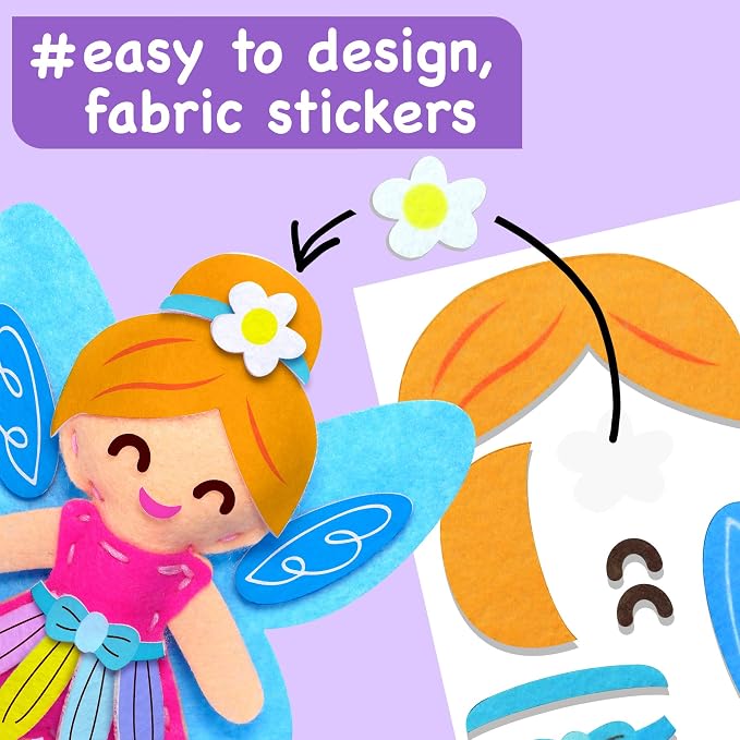 EZCRA Fairy Sewing Kit for Kids Ages 4-8 - 8 Felt DIY Projects | Learn to Sew Craft Kit - Beginner Sewing Projects for Girls - Gift for Kids with Full Instructions & Felt Stickers