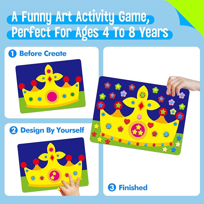 SpriteGru Foam Sticker Art Activity, 10 Princess & Castle Art Board with 1660 Foam Stickers in 10 Colors, Funny DIY Activity Creative Craft Kits Travel Game for Kids, Boys & Girls