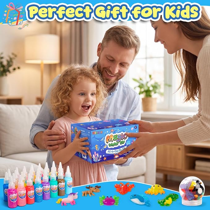 Nisuez Magic Water Elf Toy Kit with 30 Color Gels & 24 Molds, DIY Water Gel Making Kit, Make Your Own Squishies & Water Pets, Sensory Craft Kit, Birthday Gifts & Party Favors for Kids Ages 3+