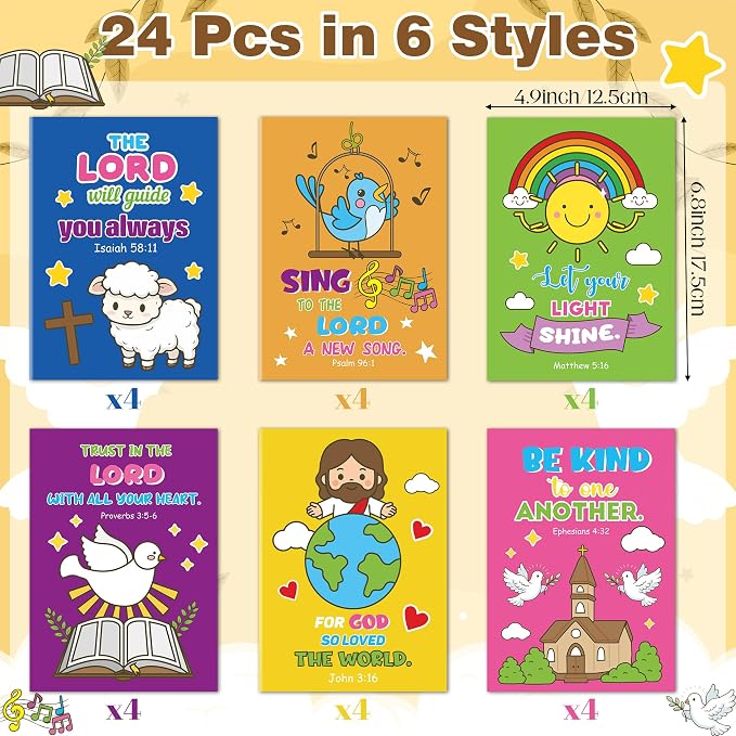 24Pcs Christian Bible Coloring Books - Religious Theme DIY Color-in Pages with Inspirational Words Scripture Drawing Holiday Activity Supplies for Sunday School Classroom Rewards Artwork Gift