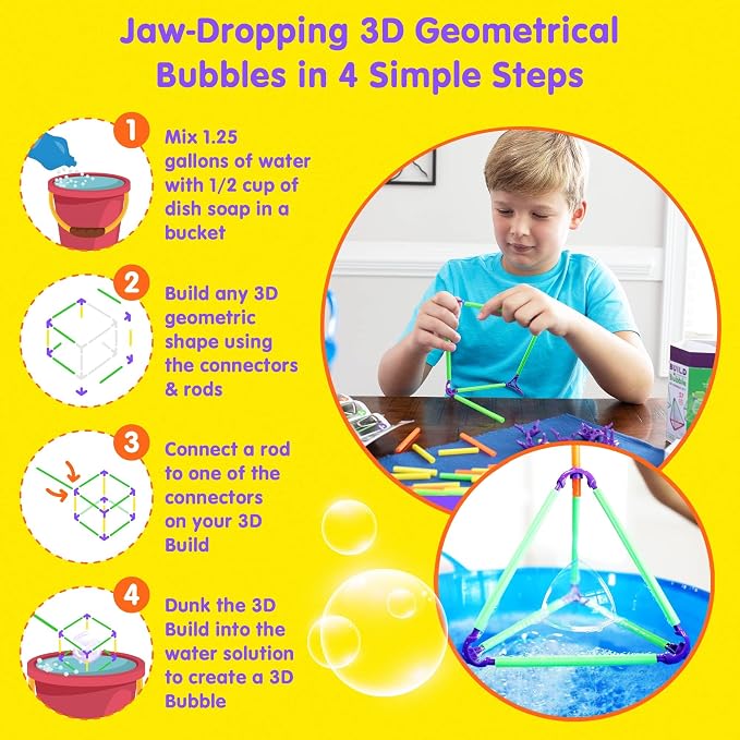 Build A Bubble Montessori 3D Bubble Maker Kit for Kids 8&Up – Fun-Filled, Screen Free Toy - 57-Piece STEM Building Toys Kit– Indoor Educational STEAM Bubble Toys that Help Your Child's Development