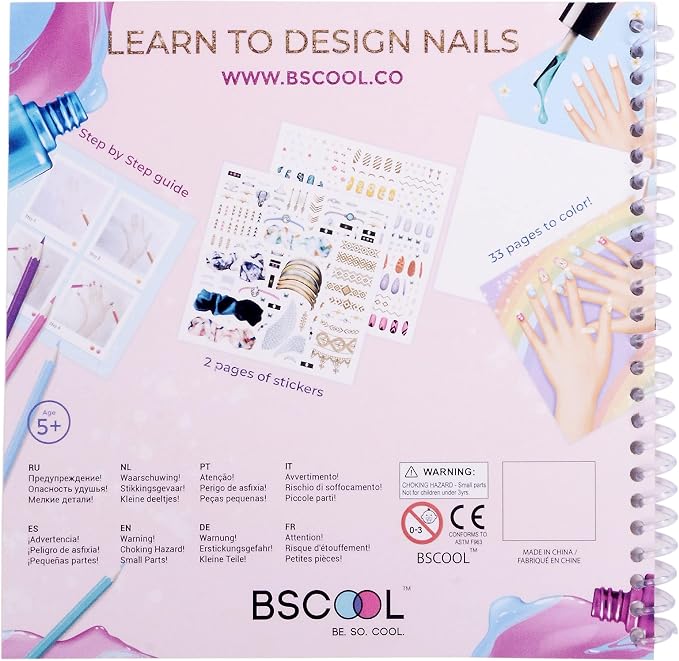 BSCOOL Nail Art Book for Kids with Stickers and Design Guides. Sticker Book | Activity sketchbook sparks creativity in little designers ages 5 and up — a suitable gift for girls who love fashion.