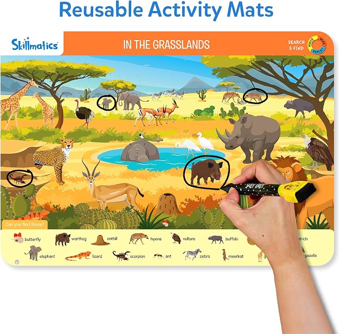 Skillmatics Search and Find Animals – Reusable Preschool Learning Activity | Write & Wipe Mats, Learning & Educational Toy for Toddlers & Kids, Back to School Supplies for Boys & Girls Ages 3, 4, 5