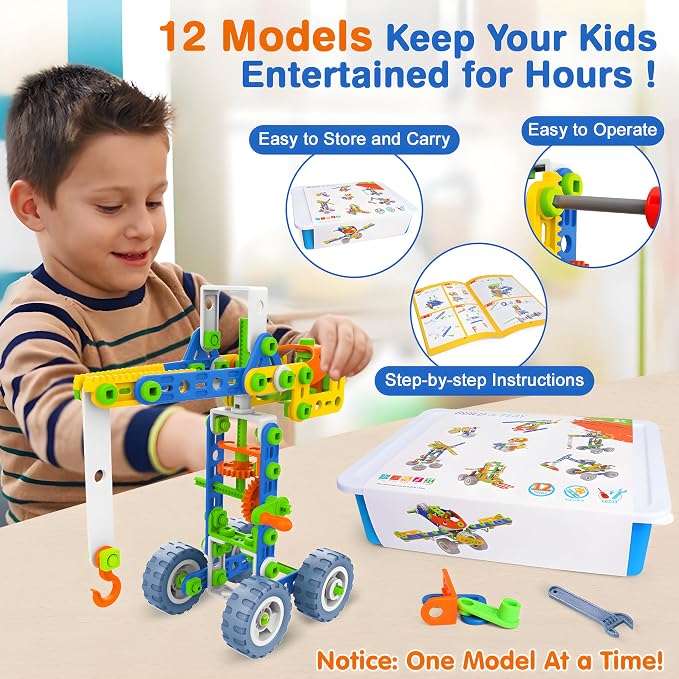 MOONTOY STEM Toys for 4 5 6 7 8+ Year Old Boy Birthday Gift, Building Toys for Kid Age 4-8 5-7 6-8 8-12, Preschool Educational Stem Kit for Boy Girl Christmas Idea Gift, 152PCS, 12 in 1 Building Toys