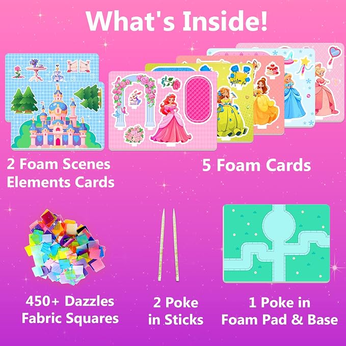 Poke in Magical Princesses, Christmas Birthday Gifts for 3 4 5 6 7 8 9 Year Old Girls, No Mess Girls Toys Age 6-8, DIY Arts and Crafts for Kids 4-6, Creative Activity Travel Toy
