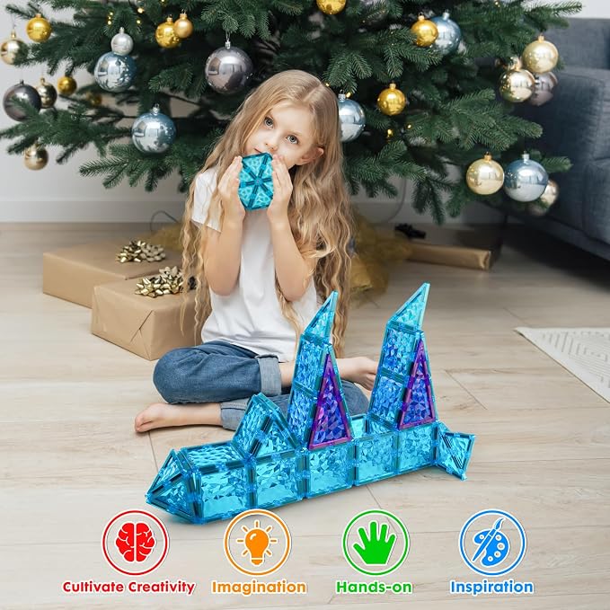 Magnetic Tiles 26 pcs Frozen Castle Magnetic Tiles - 3D Diamond Building Blocks, STEM Educational Kids Toys for Pretend Play, Birthday Gifts Montessori Sensory Educational Magnet Toys