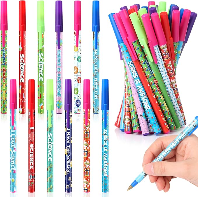 Nezyo 48 Pcs Science Pens Bulk Science Party Favors Black Ink Chemistry Ballpoint Pens 0.5mm Fun Motivational Back to School Gift for Student Class Reward Teacher Supplies Birthday Lab Gift Decoration