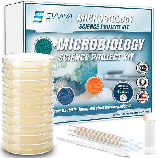 Evviva Sciences Microbiology Science Project Kit, Pre-Poured Agar Plates for Students, Agar Petri Dishes to Learn Microbiology, with Educational Experiment eBook