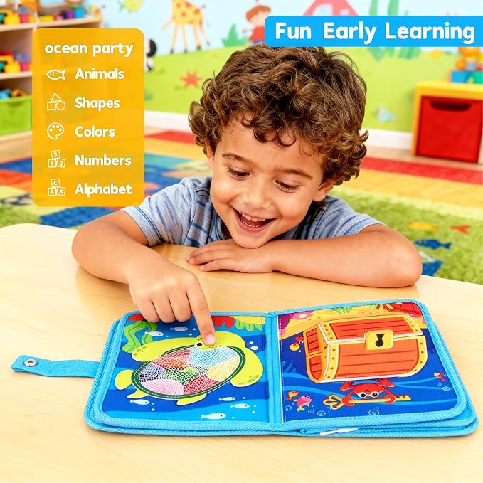 Ocean Busy Book for Toddlers 1-3 Montessori Toys Busy Board for 1 Year Old Boy Gifts Girl Toys Educational Learning Quiet Activity Books Toddler Easter Basket Stuffers Travel Toys Sea Animals