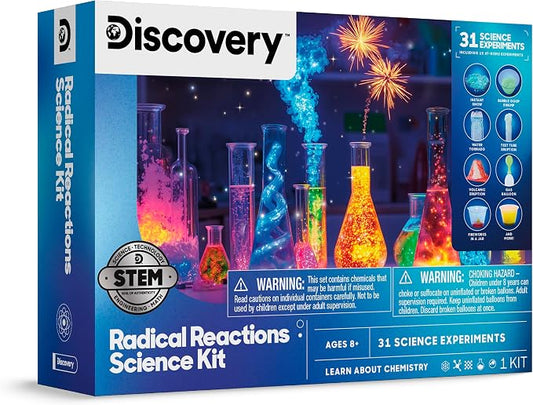 Discovery Radical Reactions Science Kit - 31 Experiments STEM Lab for Kids| DIY Activity Set with Chemistry Tools, Volcano Mold, Instant Snow| Educational Learning Toy| Gift for Boys Girls| Ages 8+