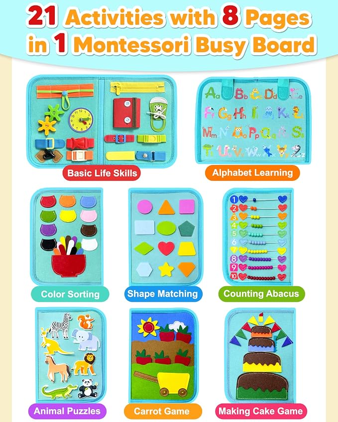Busy Board Montessori Toys for Toddler Boy Girl Gifts Busy Book | Airplane Car Travel Toy, Learning Educational Toys, Activity Book, Toddler Activities, Sensory Toys, Fine Motor Skills