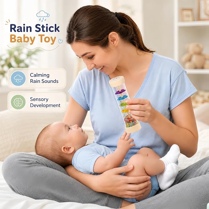 Oneshow Wooden Rain Stick Montessori Toys for Baby 6-12 Months, Rainmaker | Rain Stick Baby Toy-Musical Developmental Sensory with Soothing Rain Sounds, Wooden Shaker Gift for Toddlers 1 Year Old 7.7"