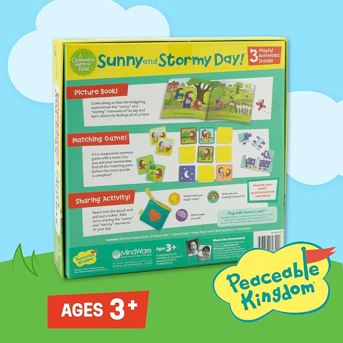 Peaceable Kingdom Sunny and Stormy Day Book and Game | A cooperative game where players team up to win together. Ages 3+.
