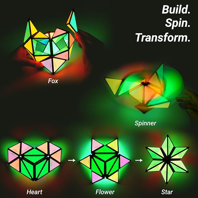 TOSY Magnet Pyramid - 1 Fidget Cube Transforms into 1 Billion Shapes, 243 Rare Earth Magnets, Glowing, Holographic Design, Spinner Accessory, Gift for Christmas Birthday (Set of 1 Stone 1 Glow)