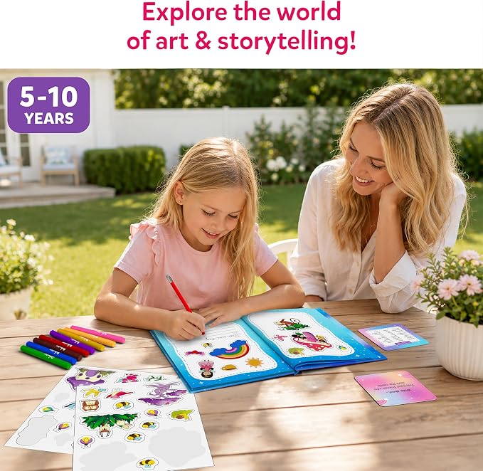 Skillmatics Storybook Art Kit – Unicorns & Princesses, Craft & Writing Kit | Storytelling Activity, Create Fairytale Stories, 300+ Stickers, Scrapbooking & Journal, Gift for Ages 5, 6, 7, 8, 9