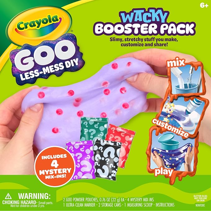 Crayola Mystery Goo Making Kit, Slimy DIY Craft for Kids, Sensory Fidget Putty, Less Mess Activity, Includes Mix Pouches & Mix Ins, Gift for Kids, 6+