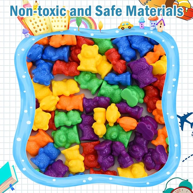 Timoo 120 Pcs Rainbow Counting Bears Math Manipulatives Color Sorting Bears Counting Bears (Green & Purple & Blue & Orange & Red & Yellow)