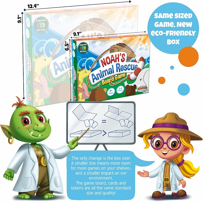 Noah's Animal Rescue Cooperative Bible Board Game for Kids Ages 4 and Up | No reading required, easy to learn. Bible-story theme, kids work together to rescue animals. Perfect for family game night.