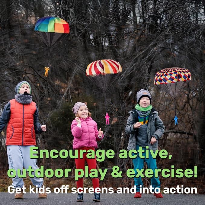 NUTTY TOYS Parachute Toys for Kids - Tangle Free Outdoor Flying Parachute Men, Top Indoor & Outside, 3 4 5 6 7 8 9 10 11 12 Year Old, Best Christmas Stocking Stuffers Idea 2026 Unique Boy & Girl Gifts