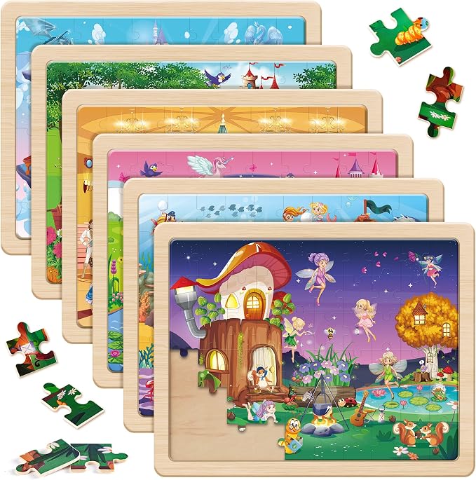 SYNARRY Unicorn Mermaid Princess Fairy Wooden Puzzles for Kids Ages 4-6, 6 Packs 60 PCs Jigsaw Puzzles for Kids Ages 4-8, Preschool Toys Gifts for Toddlers 3-5, Wood Puzzles for 3 4 5 6 Year Old Girls | 60-Piece Puzzles for Kids Ages 4-6, Puzzles for K...