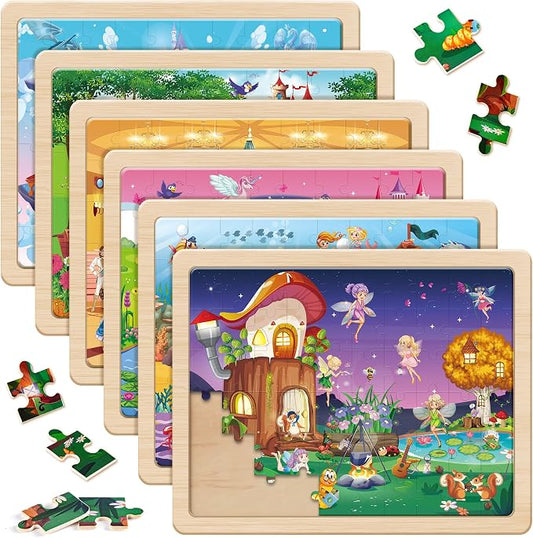SYNARRY Unicorn Mermaid Princess Fairy Wooden Puzzles for Kids Ages 4-6, 6 Packs 60 PCs Jigsaw Puzzles for Kids Ages 4-8, Preschool Toys Gifts for Toddlers 3-5, Wood Puzzles for 3 4 5 6 Year Old Girls | 60-Piece Puzzles for Kids Ages 4-6, Puzzles for K...