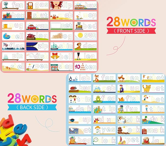 Officygnet Learning Toys for 3 4 5 6 Years Old Boys and Girls, See & Spell CVC Word Builders with Alphabet Cards for Kids Ages 3-5, Matching Letter Game for Preschool Toddler Learning Activities