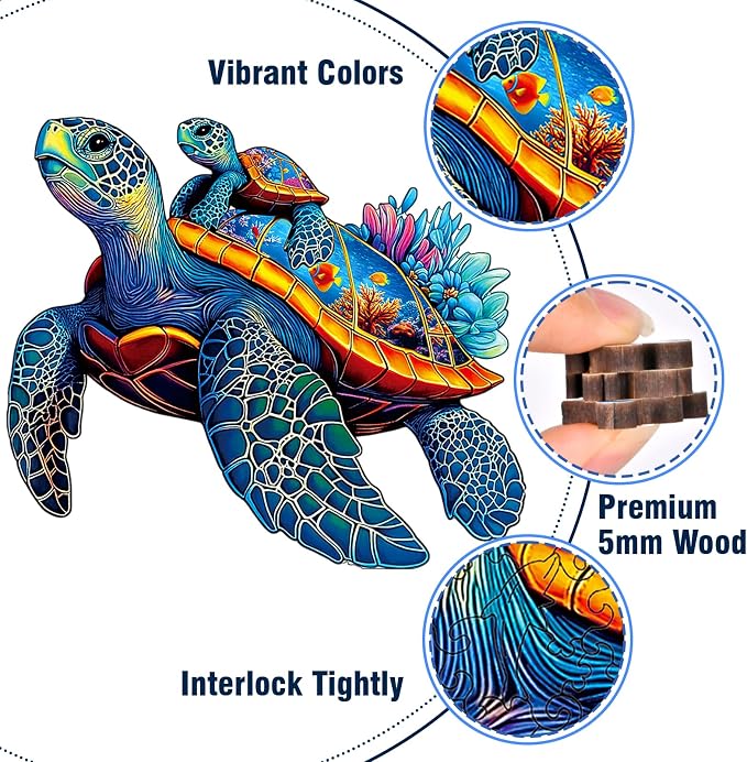 Wooden Jigsaw Puzzles for Adults Teens Kids, Parent & Baby Sea Turtle Wood Puzzle, Wooden Puzzles for Adults, Unique Animal Shaped Puzzle, Fun Challenging Family Games, 100pcs 8.5" x 7.1"
