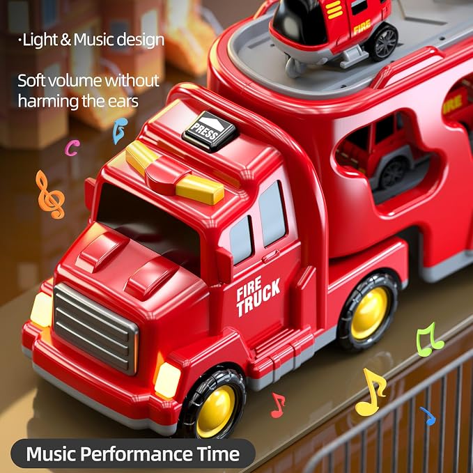 Beby Buty 5 in 1 Fire Truck Cars for Toddlers 3-5, Boy Car Truck Toys with Light Sound, Birthday Gifts for 3 4 5 6 Year Old Boy