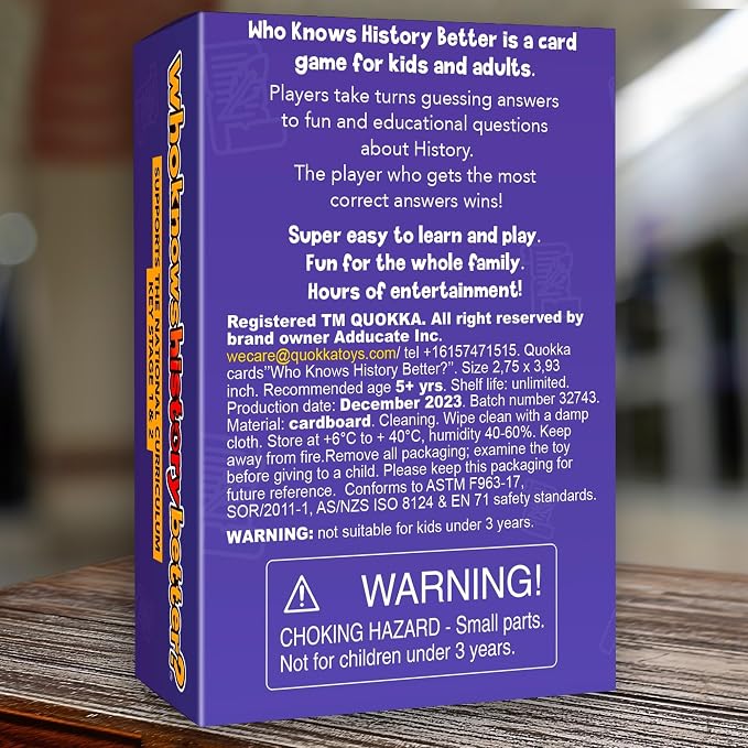 Quokka Card Games for Kids 8-12 - Board Family Games for Kids and Adults | History Trivia Cards for Family Game Night - Who Knows History Better 500+ Questions - Fun Card Game for Families and Teens