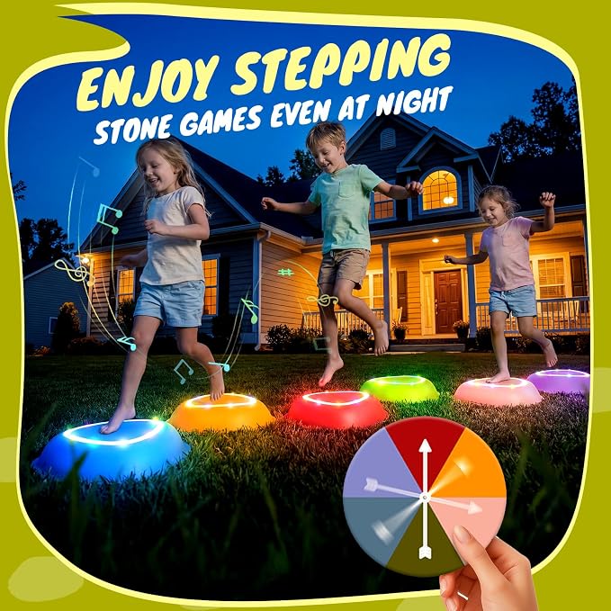Rechargeable Stepping Stones for Kids, 6pcs Non-Slip Balance Sensory Toys for Toddler, Kids Music & Light Up Indoor and Outdoor Play Equipment, Birthday Gifts Toys for 2 3 4 5+ Year Old Kids