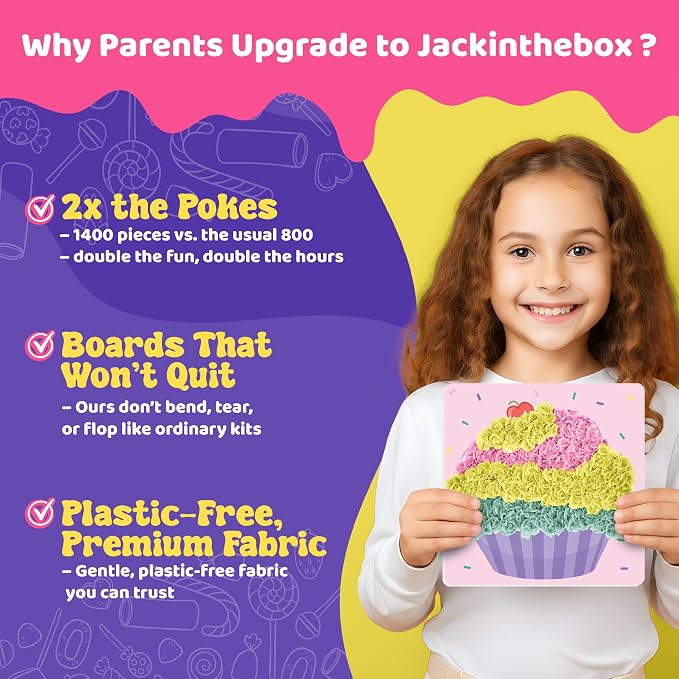 jackinthebox Poke Art Candyland Crafts Kits for Kids, Girls Gift, Ages 4-8 | 1400 fabric pieces, travel arts activities & birthday gifts, mess-free toddler, age 4 5 6 7 8 9 year old, flower pressing