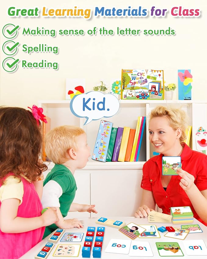 Wooden CVC Word Spelling Games, Montessori Educational Learning Toys Gifts | Learn to Read, Sight Words Flash Cards Kindergarten, Reading Workbooks, Learning Activities, Wooden Letters, Kids Gifts