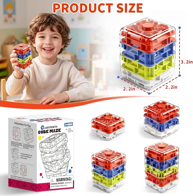 Infowush 2-in-1 Fidget Spinners Maze Cube - Fidget Toys for Kids & Adults | 3x4 Cube, Stress Relief Sensory 3D Brain Teaser Puzzle Cube, Board Game, Travel Toy, Birthday Gift for Boys Girls Ages 3 & Up