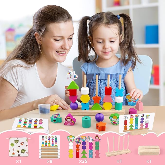 Vinlon Montessori Toys for Toddlers 2 3 4 Years Old -Princess Unicorn Fairy Mermaid Shapes Sorting Stacking Vivid Colors, Early Learning Educational Toys Easter Basket Stuffers Valentine's Day Gift