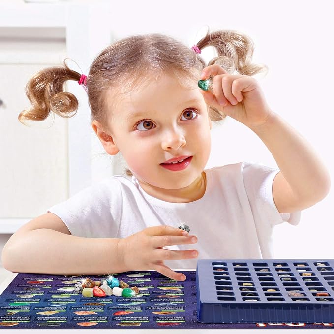 Rocks Collection 48 PCS Gemstones - STEM Geology Kit for Kids with ID Guide | Includes Tiger’s Eye, Rose Quartz, Red Jasper & more. 48 rocks, minerals & crystals with ID guide. STEM gift for boys & girls