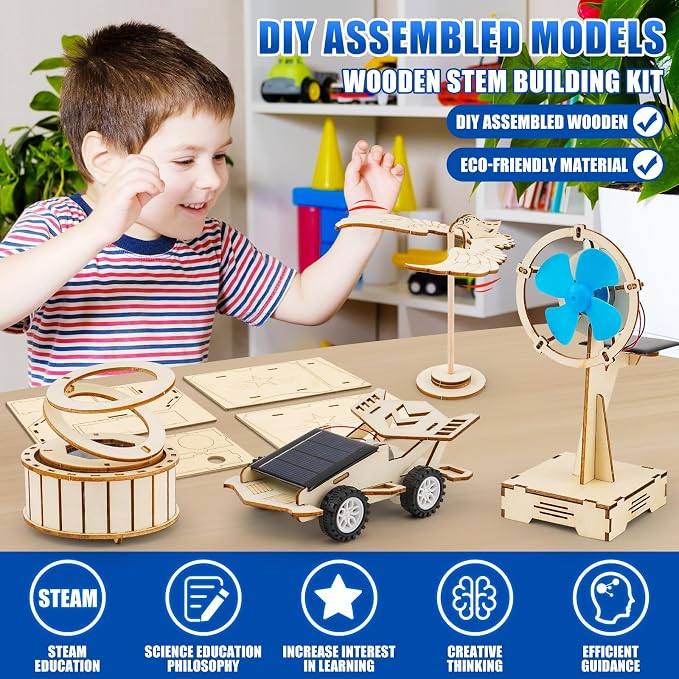 LUCKY GUESS 8 in 1 STEM Science Kit for Kids, Solar & Physics Experiments | Wooden STEM Kit for Kids, Building Kits, Solar Powered Car, No Batteries, No Tools, CPC & ASTM Certified, Ages 8-14, Gift Box