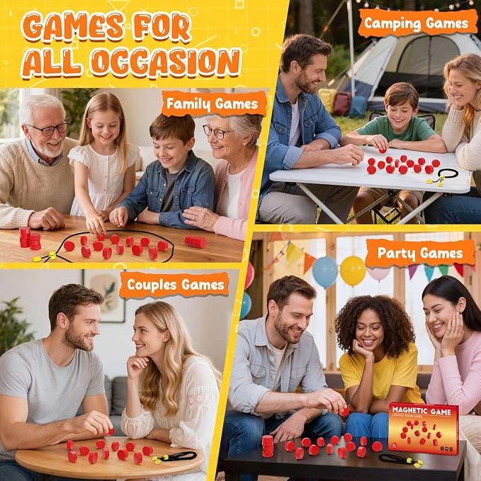 LLESSOO Magnet Chess Game Magnet Game with String, Strategy Board Games for Family, Party, Travel & Camping, Games for Kids 8-12 & Adults, 20 Chess Pieces, String and Storage Bag