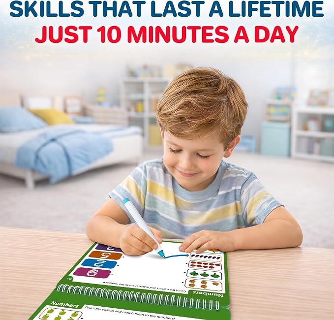 Tracing Books for Kids Ages 3-5 - Reusable Dry Erase Kids Activity Books | Writing Practice Workbook with Markers for Quiet Time Travel and Learning
