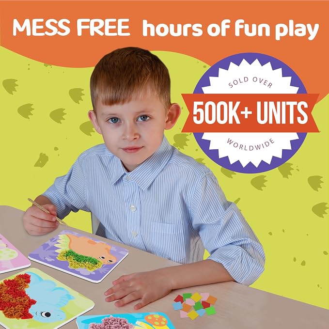 jackinthebox Poke Art Dinosaurs Crafts Kit for Kids, Boys & Girls, Ages 4-8 | 1400 fabric pieces, punch dot activities, learning ideas, travel toys, birthday gifts, age 4 5 6 7 8 yr old, flower pressing