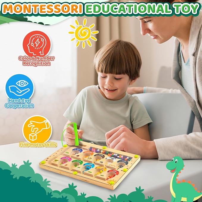 Busy Board Travel toys for Toddlers Kids, Montessori Toys Magnetic Color and Number Maze Puzzle, Dinosaur Learning Education Toys for Fine Motor Skills,Airplane Car Travel Activities Essential (Small)