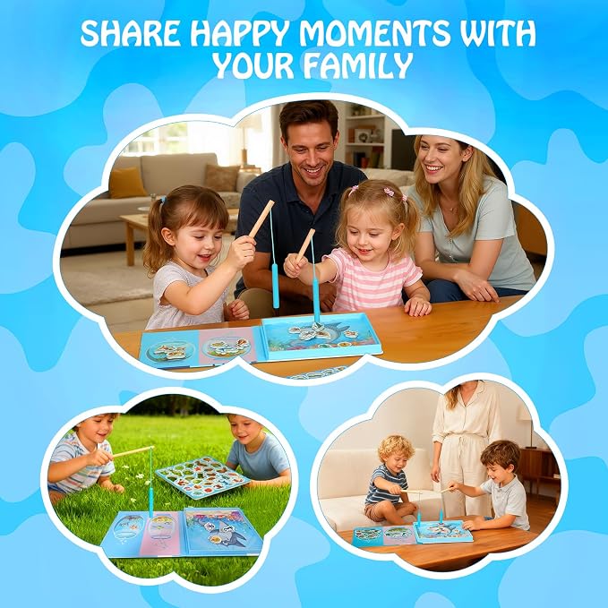 Magnetic Fishing Game for Toddlers Ages 3-8 – Montessori Wooden Educational Toy with 28 Fish – Preschool Learning Toy for Fine Motor Skills, Travel, Airplane & Road Trips