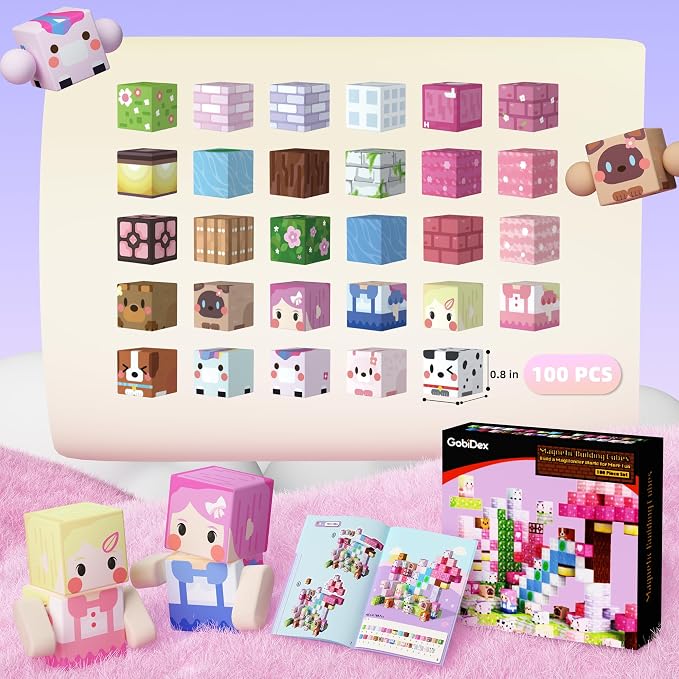 GobiDex 100PCS Magnetic Blocks Kid Building Toys for 3+ Years Old Girls | STEM Sensory Toys, Toddler Magnet Construction Gits, Princess Pink Castle Game, Creative Classroom Must Have Playsets