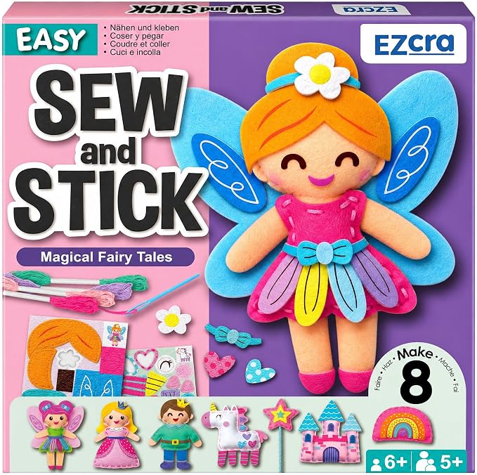 EZCRA Fairy Sewing Kit for Kids Ages 4-8 - 8 Felt DIY Projects | Learn to Sew Craft Kit - Beginner Sewing Projects for Girls - Gift for Kids with Full Instructions & Felt Stickers