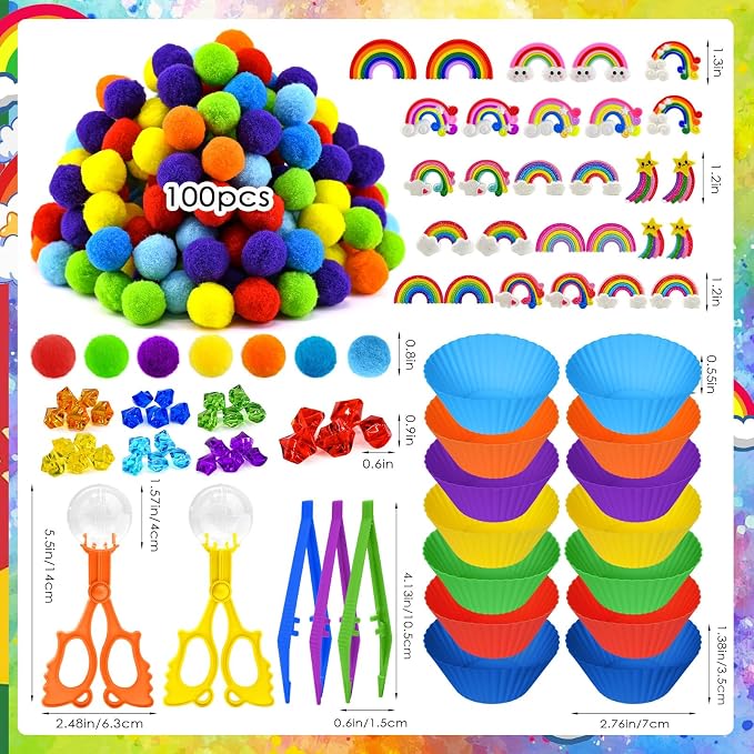 182 Pcs Rainbow Sensory Bin Items Spring Summer Back to School Counting Sorting Sensory Bin Filler Fine Motor Rainbow Counts for Spring Summer Sorting Counting