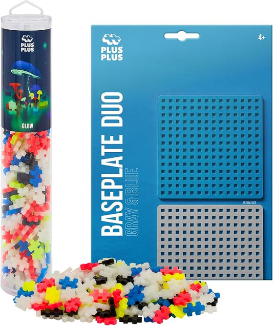 PLUS PLUS 240 Piece Glow Mix Tube & Baseplate - Waffle Blocks Stem Toy | Sensory Bin Fillers, Gifts for Boys & Girls, Classroom Must Haves, Christmas Stocking Stuffers for Kids, Math Manipulatives