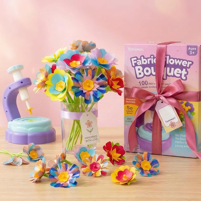 Fabric Flower Bouquets Toys, DIY Craft Kits Toys for Kids - Flowers Market Toy, Build Your Flower Bouquet, Arts & Crafts for 3+ Year Toddler Girl, Educational Activity Preschool B-Day Gifts