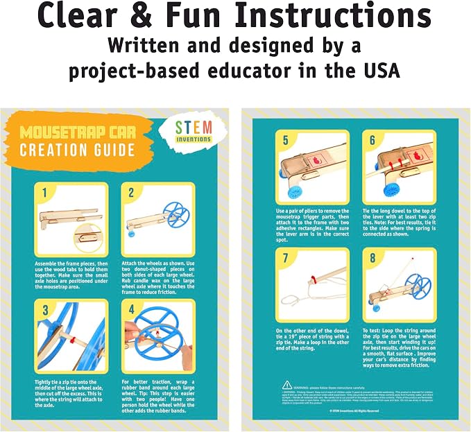 Mousetrap Car Kit, 10-Pack - Classroom Physics STEM Kits, Ages 8+ | Builds 10 mousetrap-powered cars, stored energy becomes motion, rebuild class after class