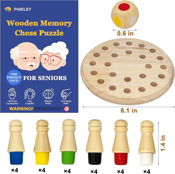 Easy Memory Games for Dementia Senior, Activities Dementia Patient | Wooden Color Matching Alzheimers Products for Elderly, Fidget Toy Sensory Busy Board Gadgets Peg Gift Cognitive Puzzle Craft