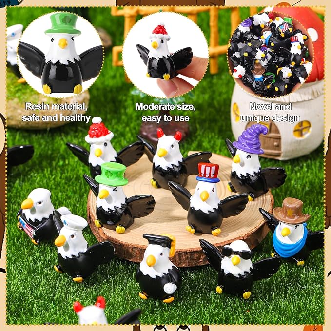 32 Pack Bald Eagle Toy Figures, Novelty Tiny Bald Eagle to Hide | Birthday Party Favor Gift Decoration (10 Styles)