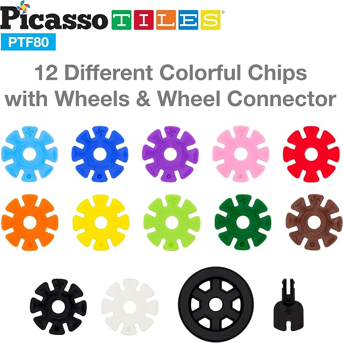PicassoTiles Building Chips Construction Block 800 Pieces Creative Interlocking Disc Block Toy Set STEM Learning Toys for Early Education and Child Brain Development Kids Boys Girls Age 3 and Up PTF80
